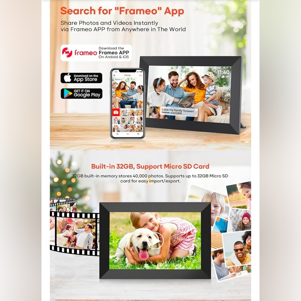Digital picture frame, new in box. Frameo model 102k
